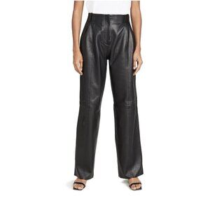 Veda Bess Wide Leg Leather Pants Womens 12 Black High Rise Waist Trouser MINT